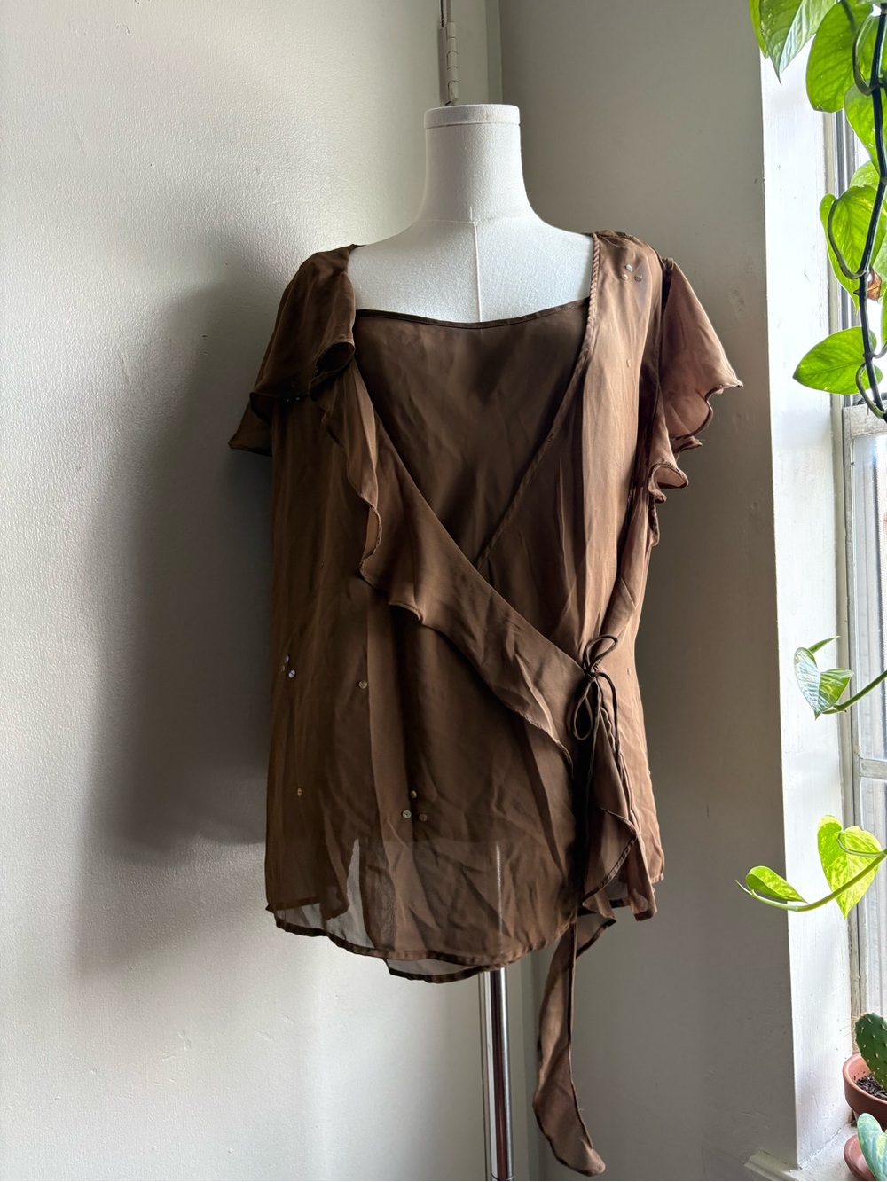 sheer wrap around see through blouse